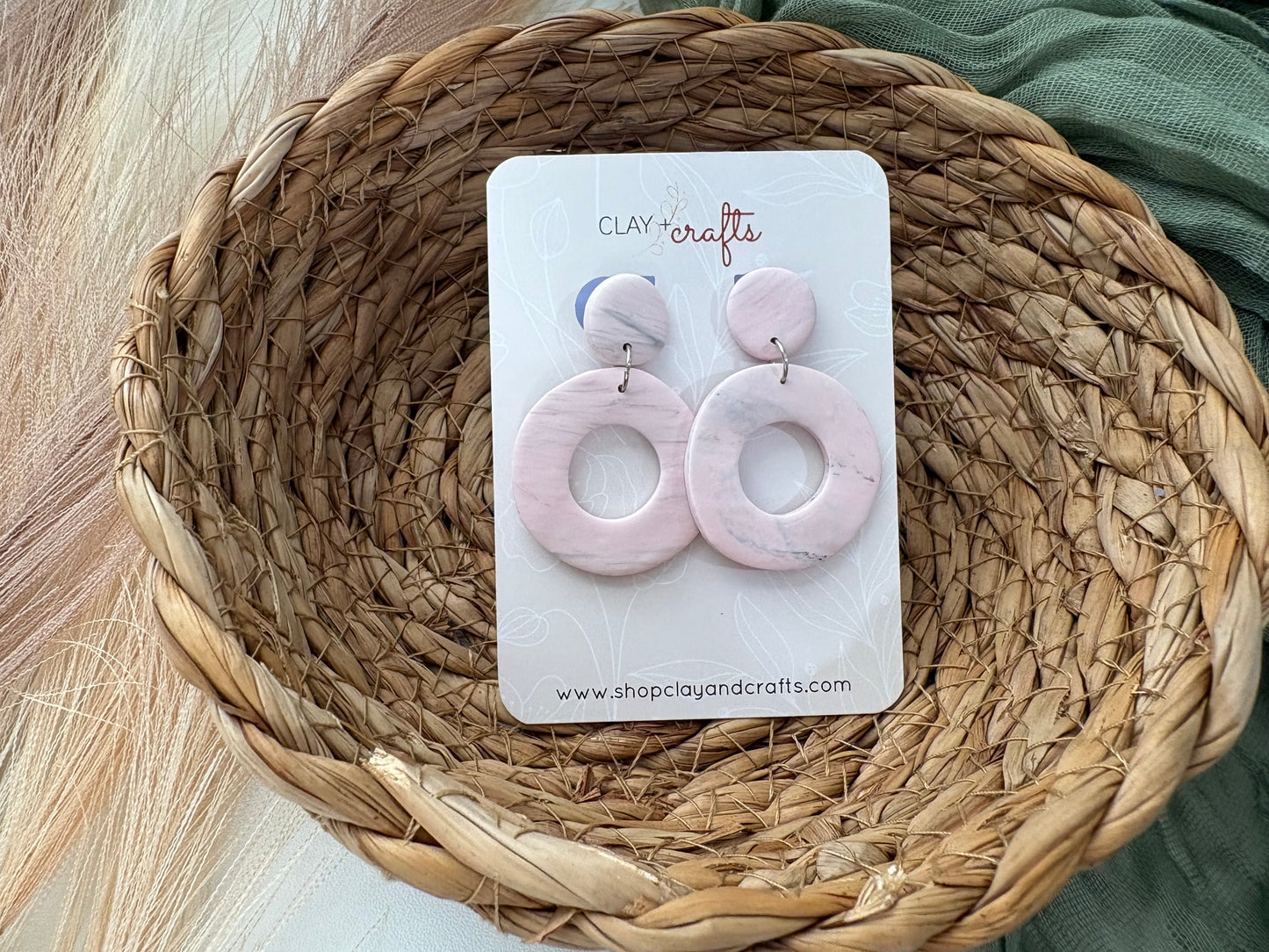 Pink Marbled Round Dangles